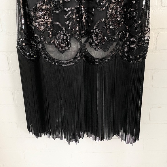 Suzy Shier Formal Dress Swing Art deco Great Gatsby Sequin Fringes Black Sz XL - Picture 7 of 15